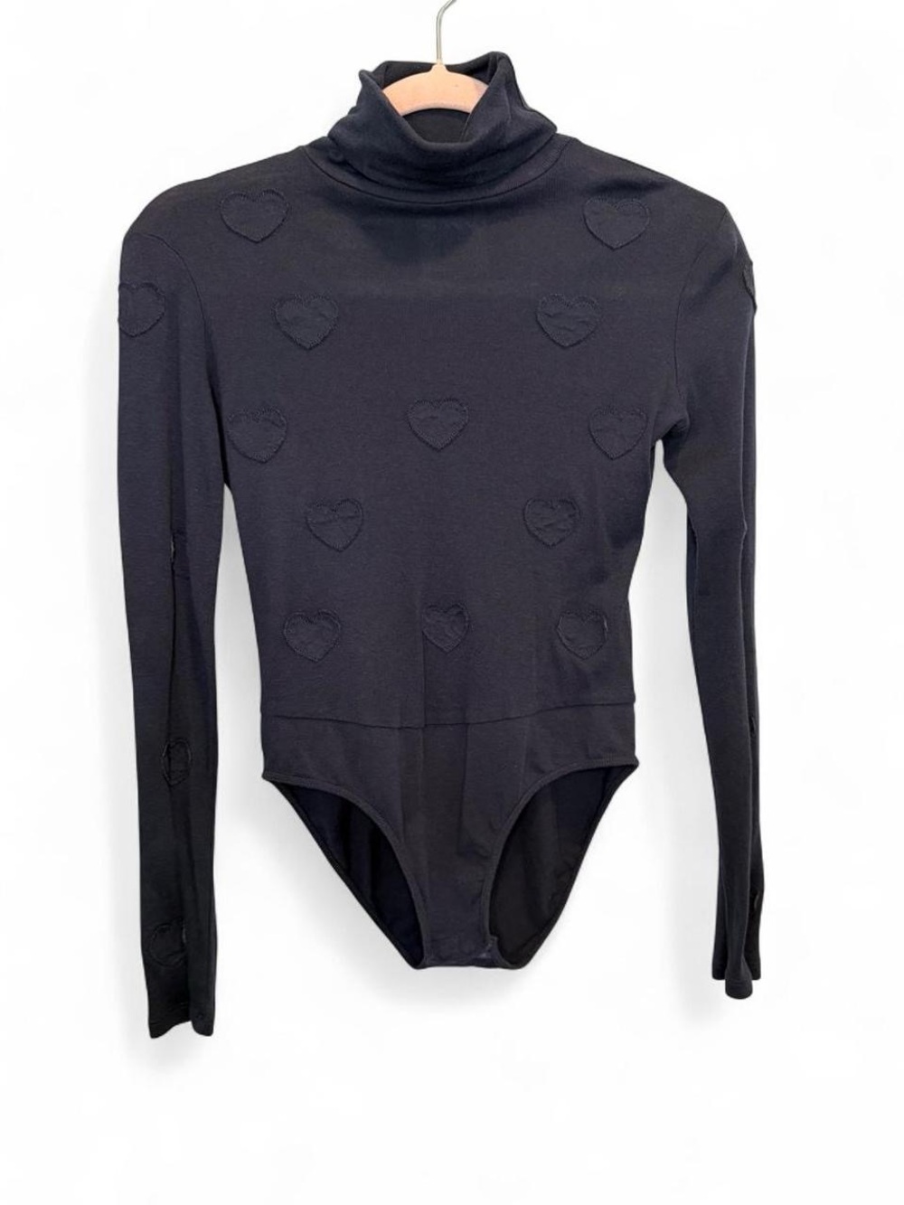 Zoe Karssen Dark Navy Blue Heart Embroidered Turtleneck Bodysuit Small